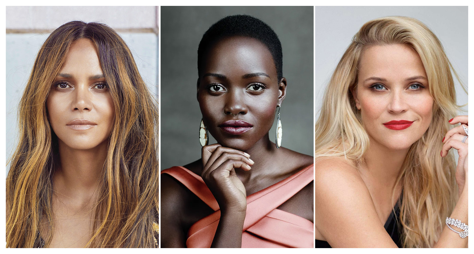 collage van halle berry, lupita nyong'o en reese witherspoon