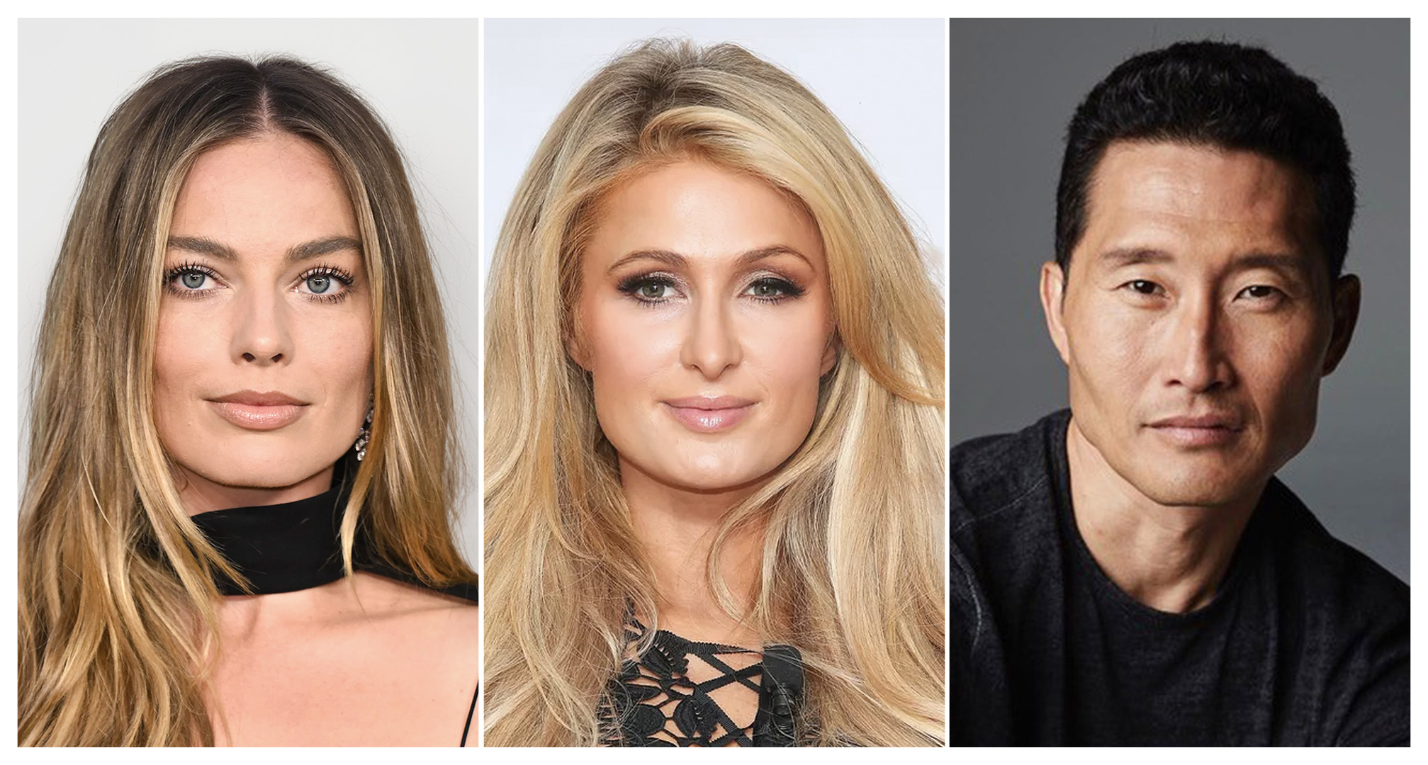 collage van Margot Robbie, Paris Hilton en Daniel Dae Kim